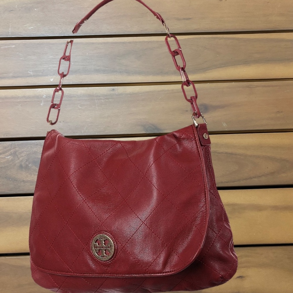 Tory Burch Quilted Red Burgundy Shoulder Bag